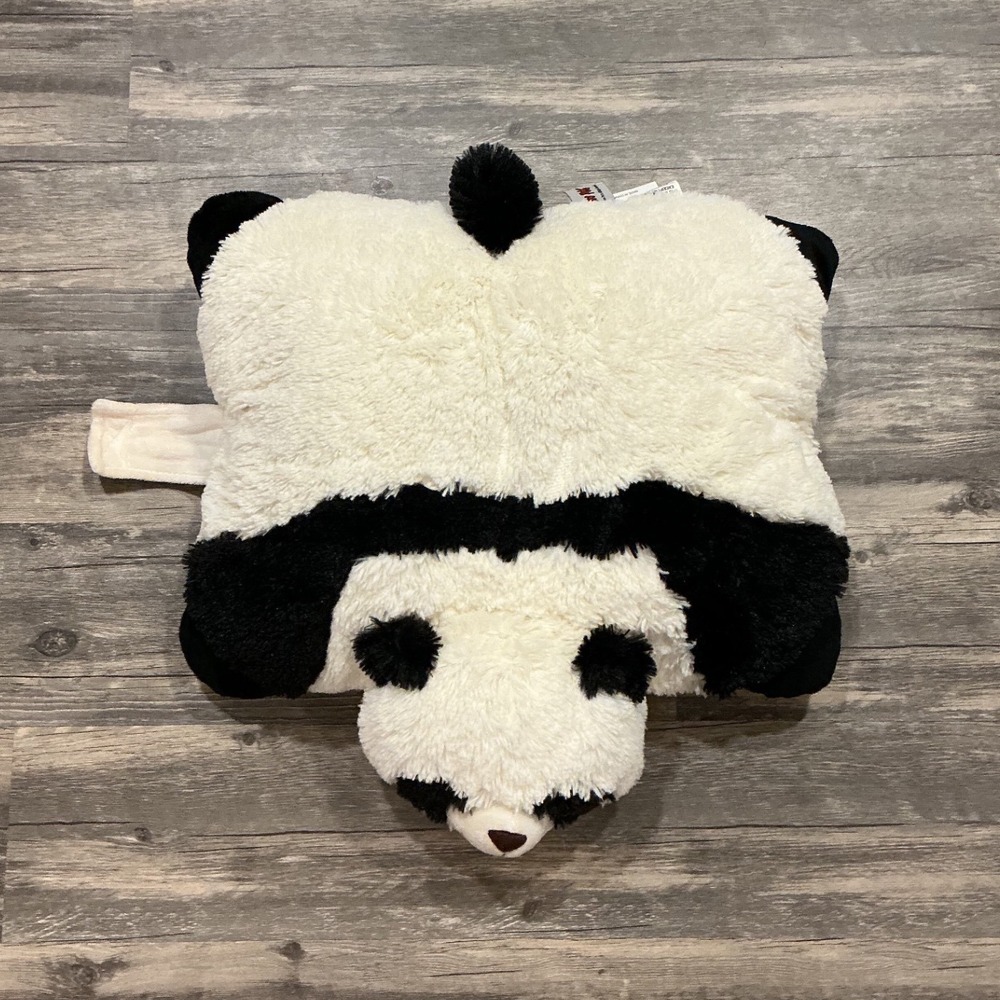Pillow Pets Panda Plush Folding Black White Stuffed Animal Soft Cuddle Plush 18"